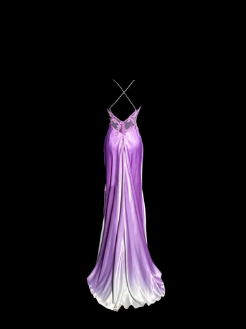 A line Halter Neckline Lilac Satin Prom Dress Ruffle Long Party Dress SD2910